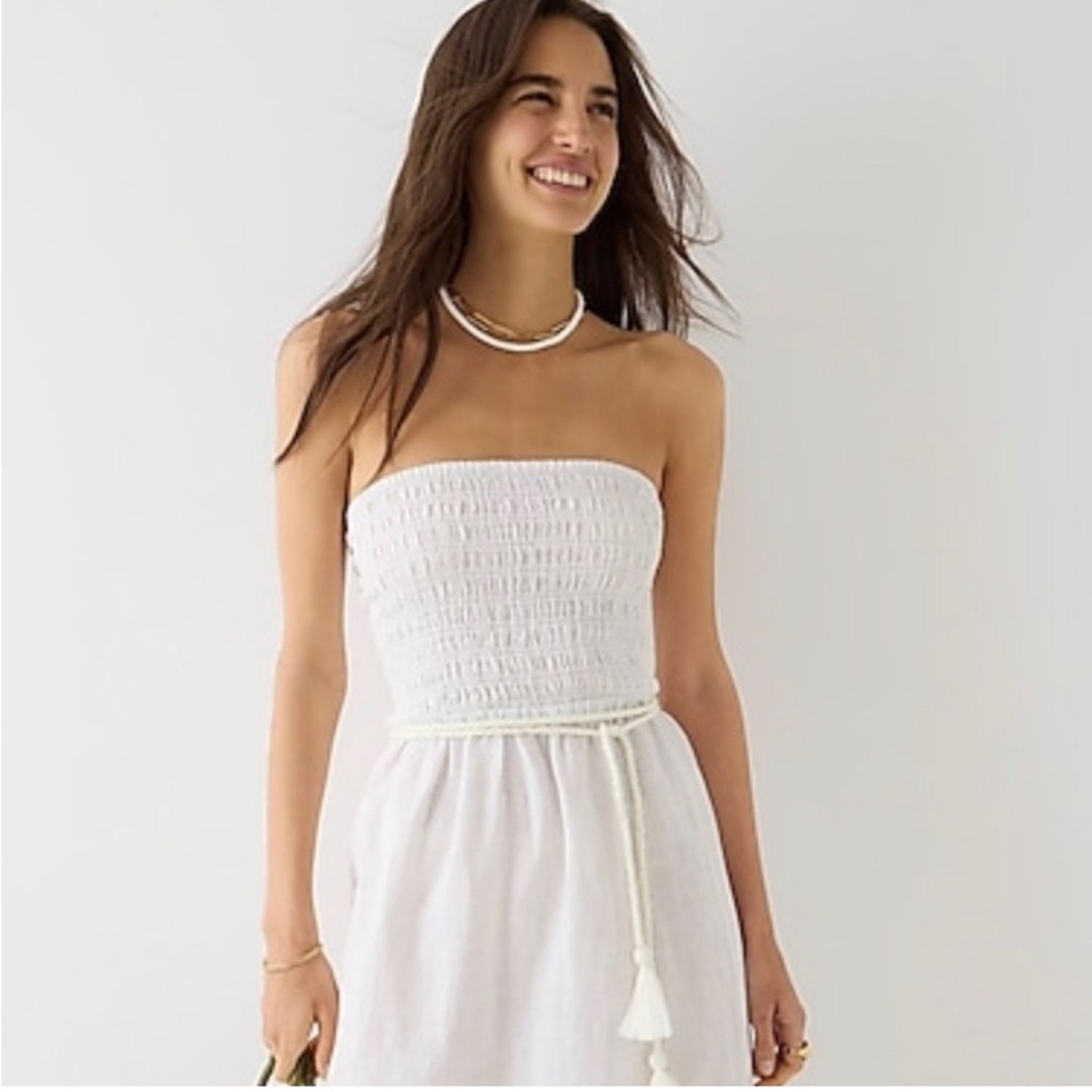 3X WHITE STRAPLESS J. CREW SUMMER SMOCKED LINEN MIDI DRESS XXXL NWT
